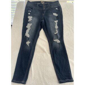 Blue Spice Skinny Jeans Women's Plus 16 Medium Wash Distressed Grunge‎ Denim
